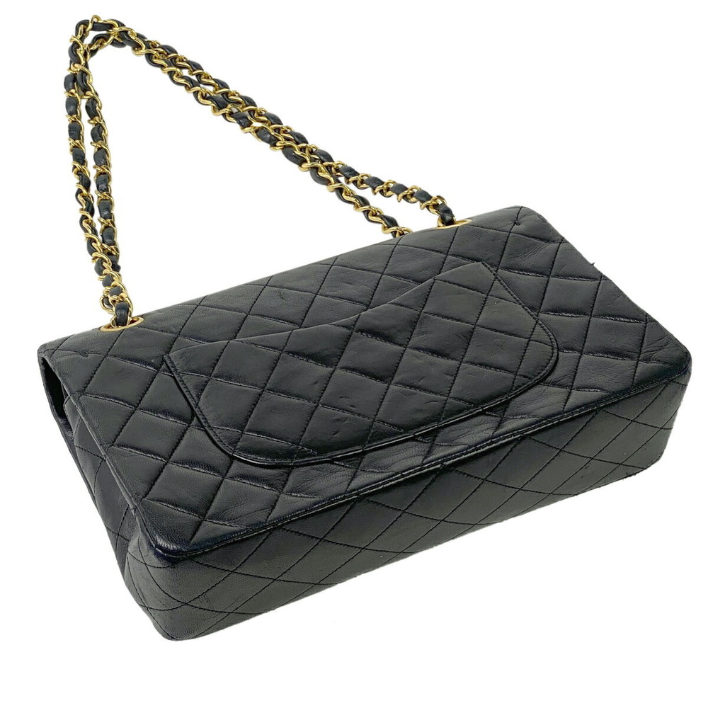 Chanel Matelasse Flap W Handbag Leather Black